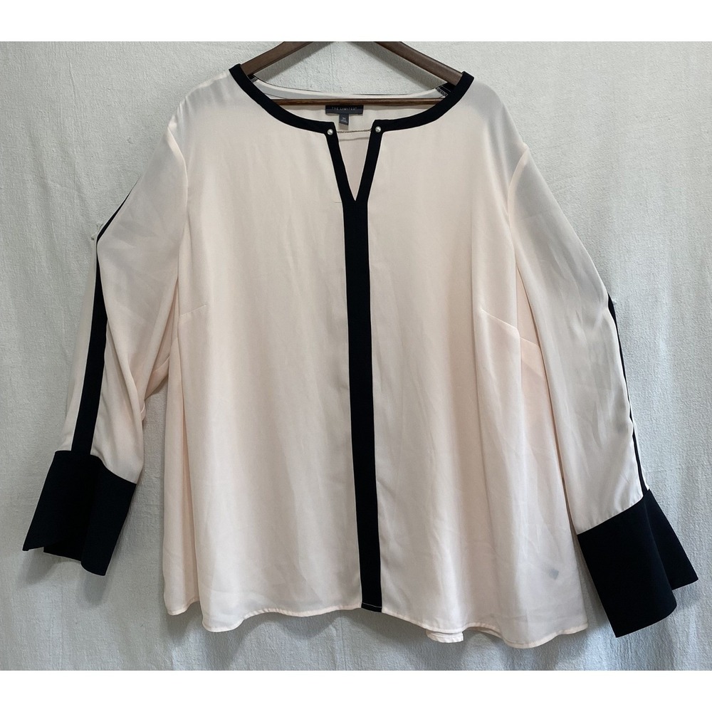 The Limited Womens 3X Blush Black Trim V-Neck Chain Neckline Blouse Top